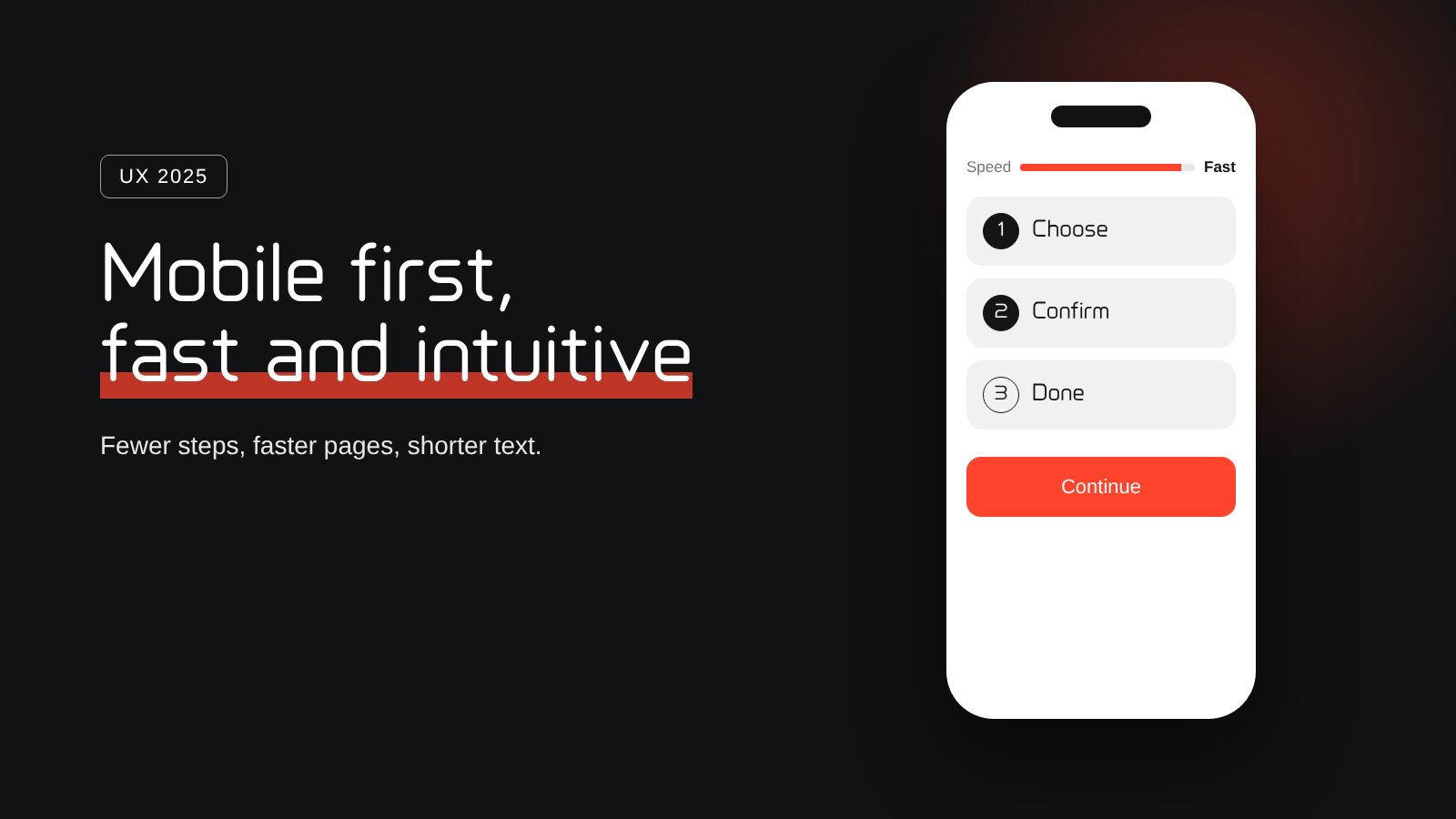 A smartphone screen showing a short, step-by-step user journey
